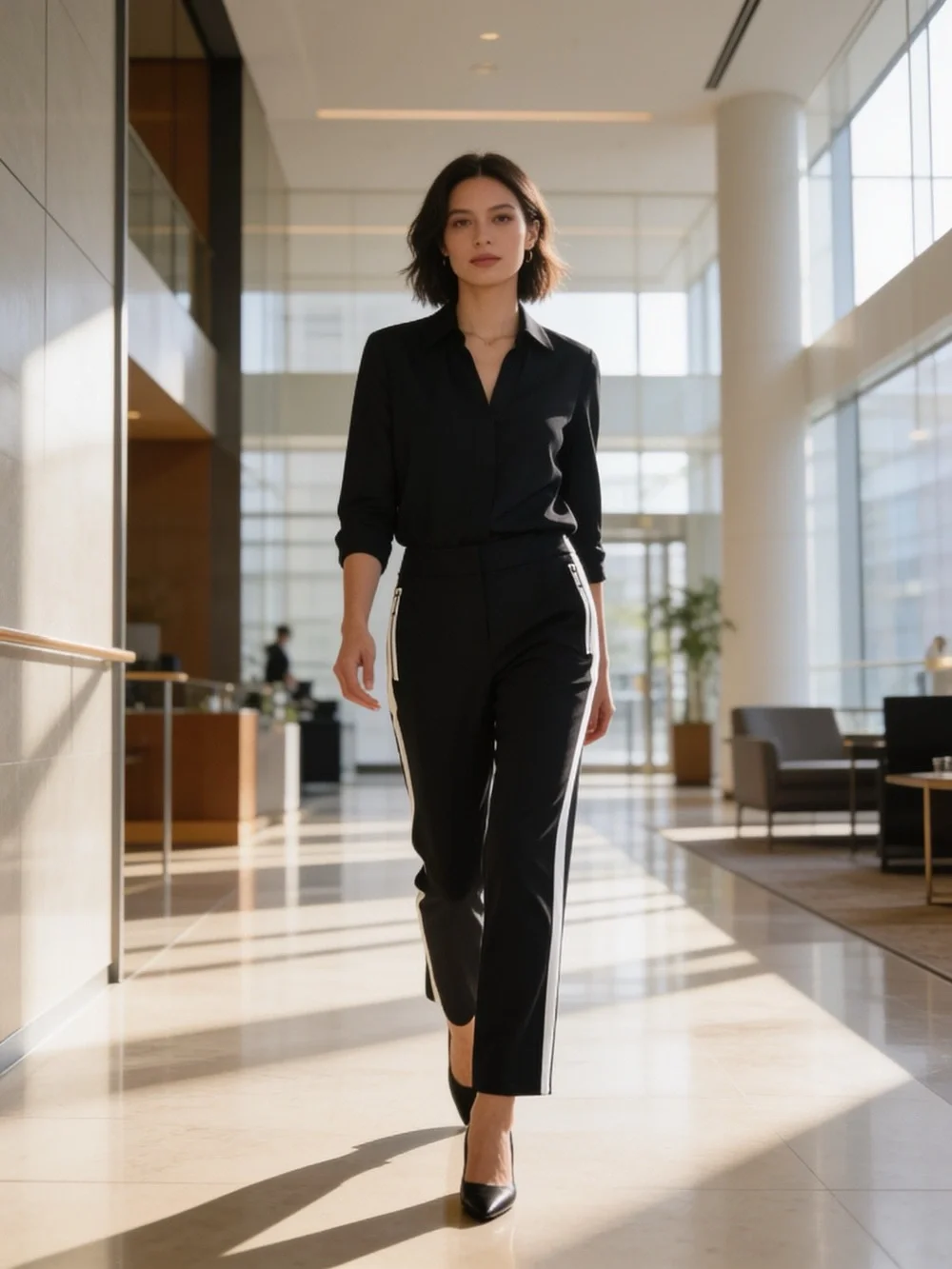 Lafayette 148 New York Black Trousers with White Side Stripe